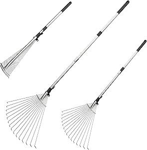 Amazon.com : POOPLE Garden Leaf Rake - 64 Inch Adjustable Folding Metal Rake for Leaves, Telescopic 8-23 Inch Expanding 15 Tines Shrub Rakes for Lawn Yard, Flowers Beds and Roof : Patio, Lawn & Garden