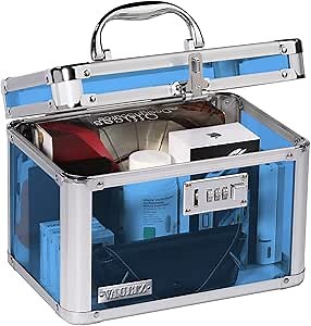 Vaultz Combination Lock Box - Secure Safe for Documents, Valuables, Medicine & Money - 10 x 7.25 x 7.75 Inch - Blue