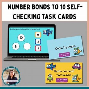 Number Bonds to 10 Self-Checking Google Slide Task Cards 1st grade/Kindergarten