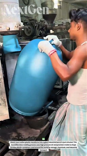 How Giant Plastic Barrels Are Made! Satisfying Industrial Blow Molding Process