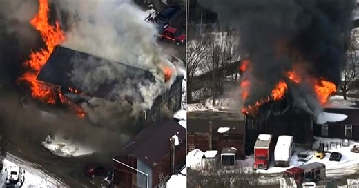 EXTENDED: Chopper video of massive barn fire in Scarborough