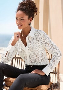 White Lace Button Down Blouse X34899