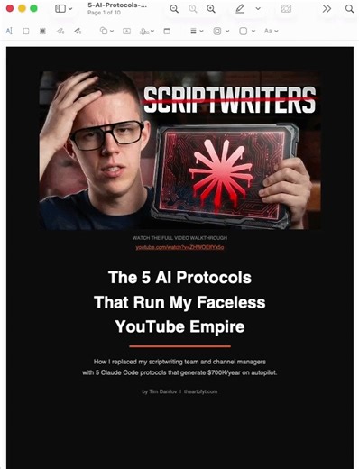 I built 5 Claude Code protocols that are now running my faceless YouTube business:• They find ideas• Write scripts• Even post videosAnd I just described all of them in this 10-page PDF.I could charge $20 for it...But because it's Sunday, it's yours for FREE.RT & Comment "PDF" and I'll DM it to you.(Must be following)