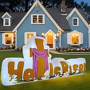 10FT Easter Inflatables Outdoor Decorations, He is Risen Easter Decor Cross with 5 LED Religious Easter Decorations, Easter Blow Up Yard Decorations for Lawn Garden Outdoor Easter Decorations