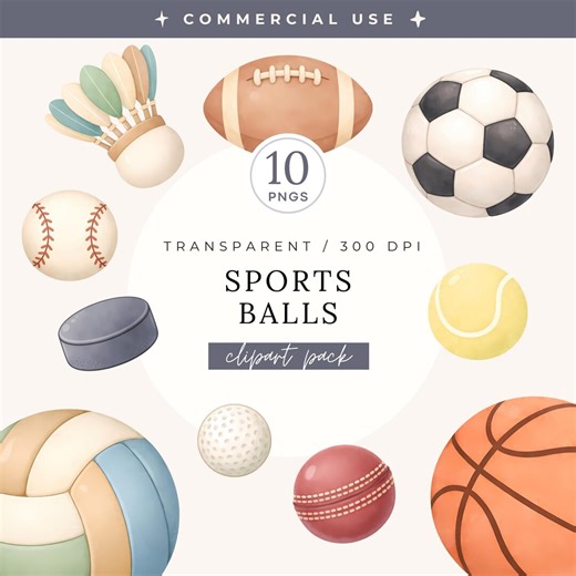 Sports Balls Clipart Pack, Watercolor Kids Sport Theme, Football PNG, Soccer Ball, Tennis Ball, Basketball, Volleyball, Classroom Activities - Etsy