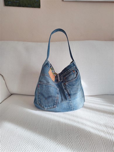 Upcycled Denim Hobo Bag, Blue Jeans Shoulder Bag, Roomy Bag With Many Pockets - Etsy