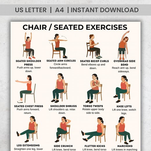 Chair & Seated Exercises: Gentle Workout PDF | Low Impact Fitness for Seniors Adults, Printable Exercise Chart, Instant Download - Etsy Canada
