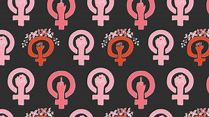 Feminism symbol. Girl power female gender animation Loop Background. Video flat cartoon animation design element. 4K video footage