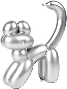 Cute Balloon Cat Statue Decor - 7.8 Inch Modern Cat Statue Ornament, Home Crafts Living Room Desktop Bedroom Sculpture Decoration (Silver, Small)