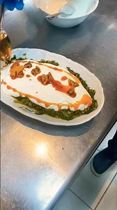 Creamy spinach cooking and garnish #eating #food #cooking