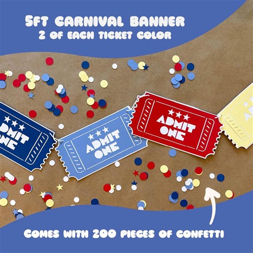Circus Carnival Banner and Confetti Decor – 5ft Carnival Ticket Banner, Circus Party Decoration, Fair Theme Party Decor, Admit One Banner - Etsy