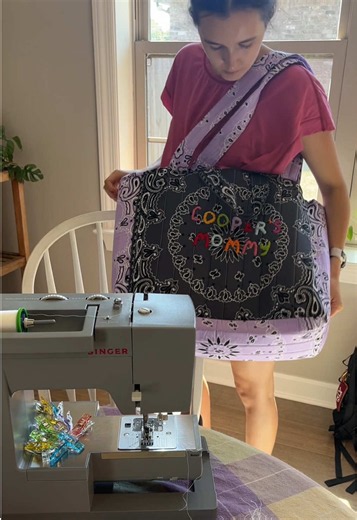 Call it by your name bandana bag DUPEEEEEE I’m obsessed with it!!!! I followed the tutorial on @needitstitched page! 💜🧡💛 #bandanabag #bandanatotebag