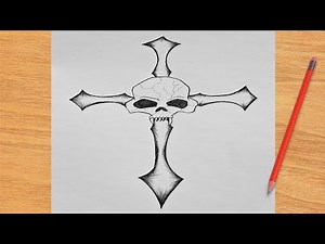 How to Draw Gothic Cross with Skull Realistically || Easy Pencil Method