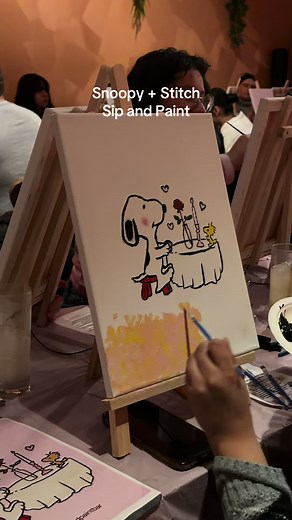 Need Plans Sunday Brunch? Feb 15 Valentine’s doesn’t stop 💌 Come Brunch & Paint: This Sunday in Wicker Park paint your fav design & enjoy a cute date with us ❤️ Tickets linked in bio!🎟️ #valentinesday#chicago#wickerpark#snoopy#stitch