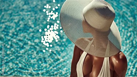 Beautiful tanned woman relaxing in a luxury swimming pool