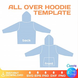 All Over Hoodie Blank Template, for Sublimation, All Over Sweatshirt, Svg, Png, Dxf, Cricut, Canva, Silhouette, Instant Download - Etsy