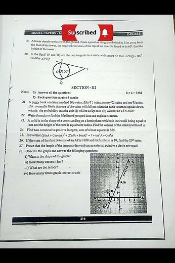 10th Class Maths Model Paper 2 – SCERT Important Questions 2025