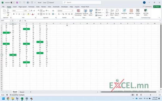 1.7K views | Хуучирсан ч гэсэн хариулчихая. Conditional Formatting: =A1=$J$1 (A1:G23) VBA Worksheet Selection change: Range("J1") = ActiveCell.Value Ойлгомжгүй байвал энэ талаар нийтлэл бичнээ. | Excel Mn | Facebook