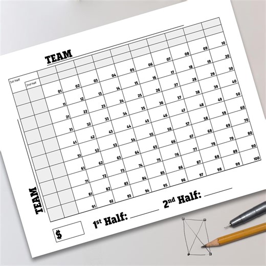 100 Football Squares With Halftime Lines (letter Size, Black & White) - Etsy