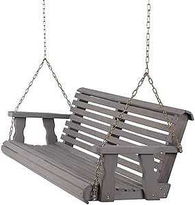 Amish Casual Heavy Duty 800 Lb Roll Back Treated Porch Swing with Hanging Chains (Grey Stain) (5 Foot)