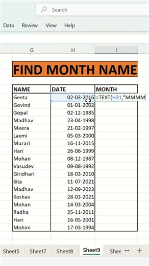 Learn how to find the month name from a date using the TEXT function in Excel #excel #exceltips