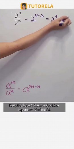 Exponent Division: 2^4 ÷ 2^3 Simplified Step by Step #Math #ExponentsRules