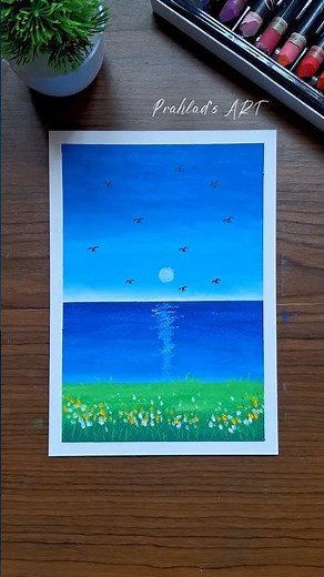 🌊 Beautiful Nature Scenery Drawing | Oil Pastel Art