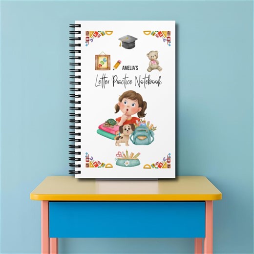 Personalised Letter Practice Notebook, Drawing Journal Custom Name Kids Girls Stationery Gift, Children 140 Dotted Pages Spiral Jotter Pad - Etsy UK