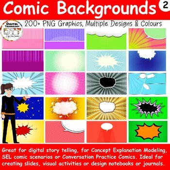 Comic Backgrounds and Panels, 200 PNG for Digital Storytelling Slides & SEL