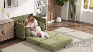 Myroyalsit 65" Convertible Loveseat Sofa Bed, 2-in-1 Folding Sofa Bed with 2 Pillow for Small Spaces, Modern Loveseat Sleeper Couch for Apartment, Living Room & Guest Room (Grey Chenille, 65 inch)