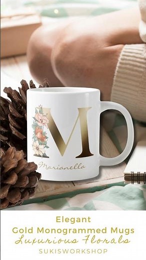 Elegant Gold Monogram Floral Mugs | Perfect Personalized Gift for Her 🌸✨ #bffgifts #momgift