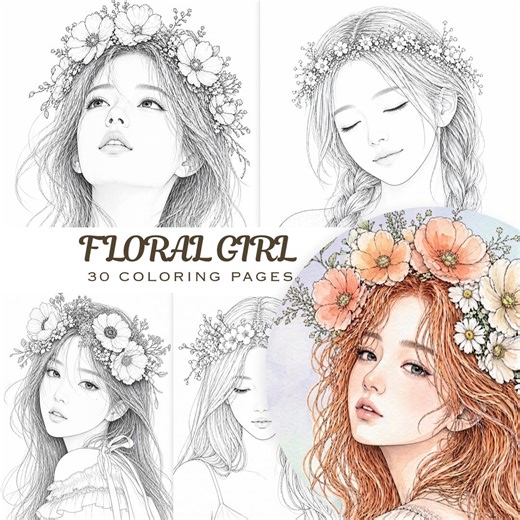 Floral Girl Coloring Pages Adult Printable Coloring Book Flower Woman Coloring Pages Aesthetic Relaxing Coloring Pages Instant Download - Etsy