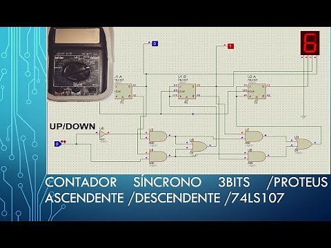 Contador Síncrono 3bits Ascendente/Descendente/ Proteus/74LS107