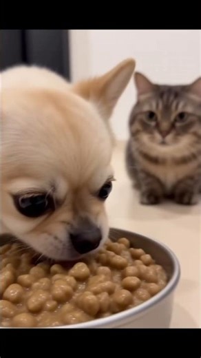 Dog eating cat food challenge😂😂#cat #dog #food