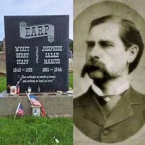 The Cemetery Seeker on Instagram: "The gravesite of wild west legend and lawman Wyatt Earp. . . . Wyatt Earp was born in 1848, the 6th of 9 children in Monmouth, Illinois. The Earp family relocated several times to San Bernardino, CA and Pella, Iowa. In 1861, the elder Earp brothers joined the Union army in the Civil War, leaving Wyatt to work the family farm, despite his attempts to run away and join them. As a young man Earp worked in many fields, assisting brother Virgil as a stage coach driv