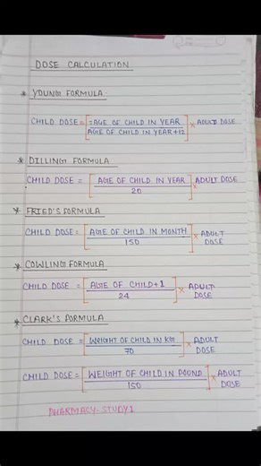 Child dose calculation Young , deiling, Clarks, frieds formula for dose calculation Pharmaceutics 1 short notes @pharmacy_study1_ #pharmacy #viral #short #viralshort #pharmacist | Manoj Singh