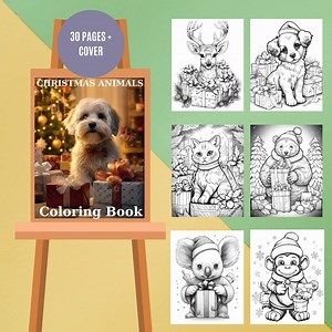 30 Christmas Animals Coloring Book, Printable Greyscale Coloring, Animals Coloring Pages for Adults - Etsy