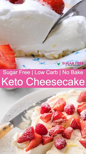 This easy no bake sugar free cheesecake has a silky-smooth, creamy filling and a buttery almond flour crust. It's a low carb cheesecake recipe the whole family is going to love - in fact, you'd never guess it's sugar free, gluten free and keto. My kids both asked for seconds! | Sugar Free Londoner - Low Carb Recipes
