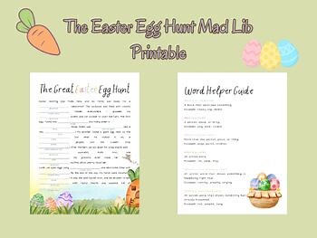 Easter Mad Libs Printable for Kids, Easter Egg Hunt Grammar Activity
