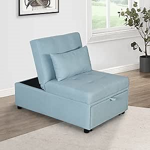 Ottoman Pull Out Sleeper Sofa Bed Chair, 4 in 1 Convertible Multi Function Folding Single Sofa Bed for Adults, Armless Guest Bed for Living Room Small Space, Apartment