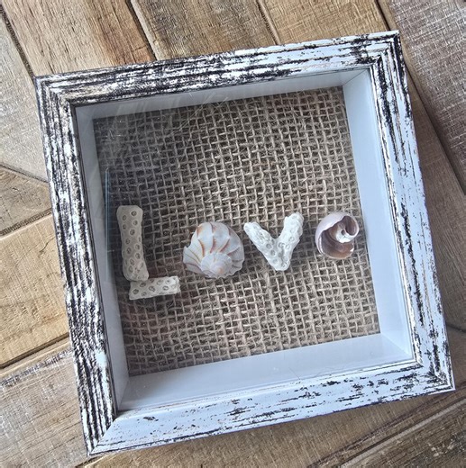 Seashell Coral LOVE Shadow Box – 5x5 Rustic Coastal Wall Art, Beach House Decor - Etsy