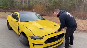 A crashed Mustang rebuilt into a powerful machine