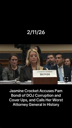 Rep. Jasmine Crocket criticized Att Gen Pam Bondi and accused her of using the DOJ to shield powerful figures, obstruct investigations, and prioritize loyalty to the president over the Constitution. Crocket called Bondi “the worst attorney general in history,” saying her department favors obstruction over justice. Bondi responded by deflecting, referencing unproven allegations about Hakeem Jeffries and highlighting unrelated criminal convictions in Texas. Crocket countered that those individuals