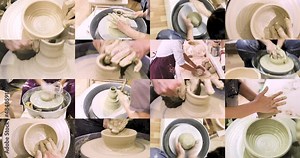 Female pottery artist in ceramic studio.