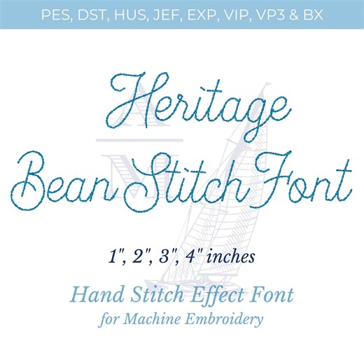 Hand Stitch Handwritten Style Font for Machine Embroidery, Heritage Bean by Annapolis Monograms, Floss Stitch, BX Included 1-4 Inches - Etsy