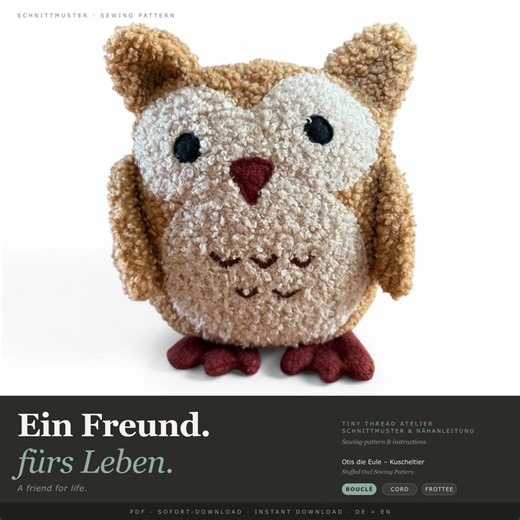 Owl Sewing Pattern | Otis the Owl Stuffed Animal | PDF Download | Plush Toy Pattern | Beginner Friendly | Bouclé Fleece | Instant Download - Etsy
