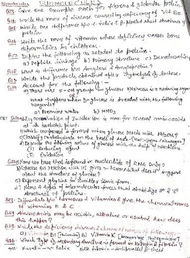 Biomolecules ll Class 12th ll CBSE ll Handwritten notes ll With practice questions for boards