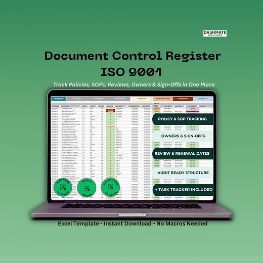 Document Control Register Excel Template | ISO 9001 | SOP, Policy & Review Tracking - Etsy