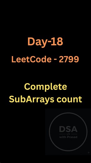 prasad on Instagram: "Comment "WINDOW" 👇 for complete notes + code + practice problems PDF. Variable Sliding Window — explained with a real interview problem 🪟 LeetCode 2799 – Count Complete Subarrays in an Array Window size is NOT fixed. We expand, shrink, and count dynamically. If Sliding Window basics are clear, this is your next level. #VariableSlidingWindow #LeetCode2799 #DSA #JavaDSA #CodingInterview #LogicBuilding #DSAPatterns"