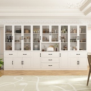 78.7"Modular White Curio Bookcase Cabinet w/Glass Doors Buffet Display - Bed Bath & Beyond - 37884846